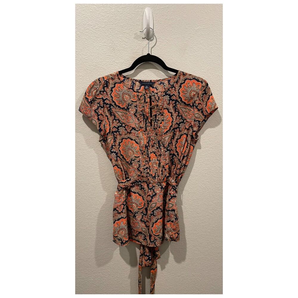 TOMMY HILFIGER Paisley Short Sleeve Top with Waist Tie